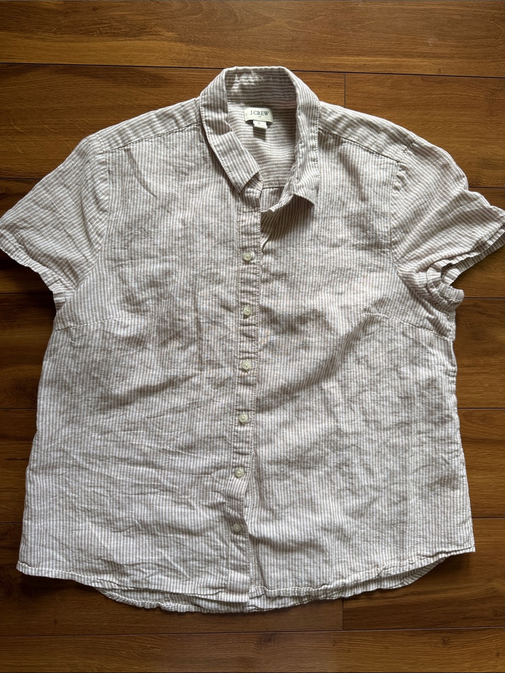 J.Crew Tan Stripe Linen Shirt L